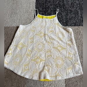Anthropologie Cream Lace Tank Top with Yellow Lining